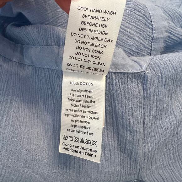 Seafolly Australia Sky Blue Crepe Swim Coverup Tassel Tie Embroidery Hem Size M - Picture 10 of 11